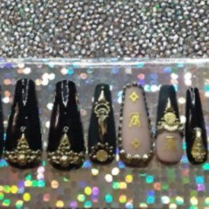 Handmade Hard Gel XL Coffin Luxury "Louie Vuitton" Theme Press On Nails